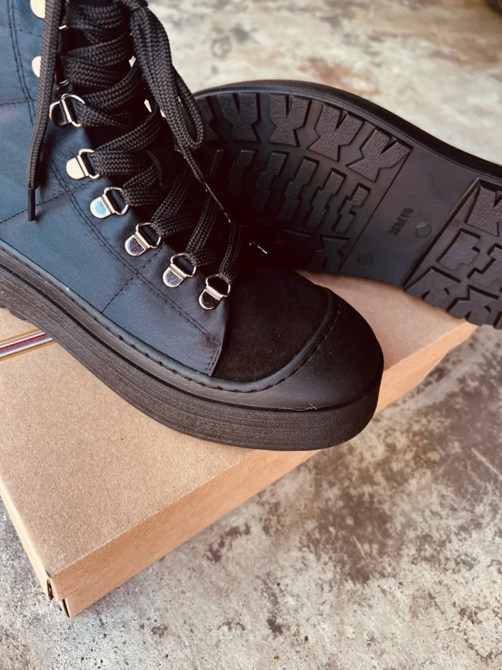 Mauve Black Platform Lace-Up Hiker Boots - Picture 3 of 4